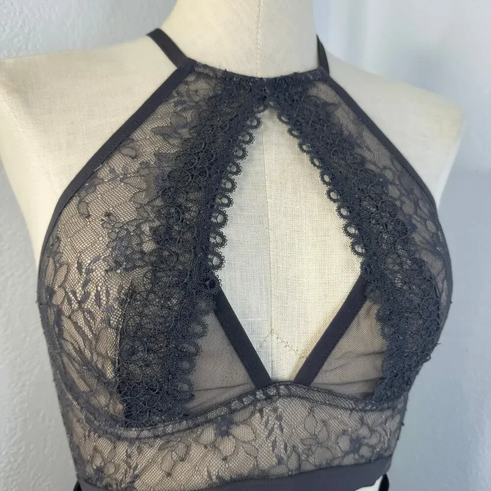Victoria's Secret Very Sexy Sheer Open Front High Neck Bralette Very Size Large